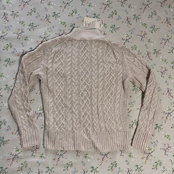 NWT Muji Cable Knit Sweater Mockneck Ribbed Wool Pullover Oatmeal Size XS - Picture 3 of 5